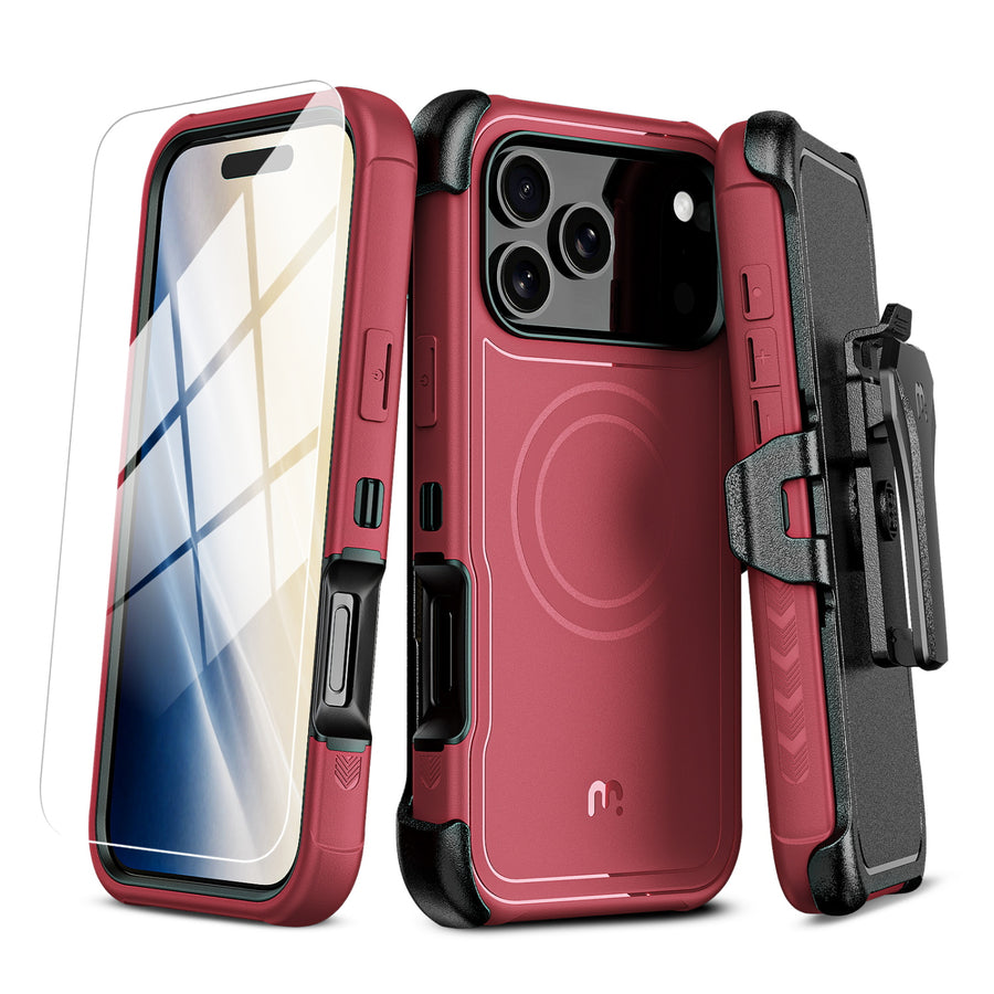 MyBat Pro Maverick Series MagSafe Case w/ Holster and Tempered Glass for Apple iPhone 18 Pro / 17 Pro - Burgundy - RIP18PCS3NXMS009.JPG