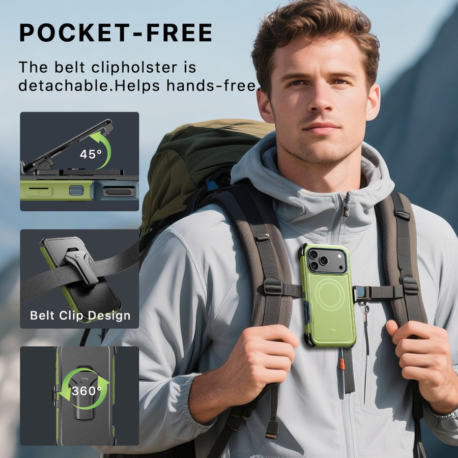 MyBat Pro Maverick Series MagSafe Case w/ Holster and Tempered Glass for Apple iPhone 18 Pro Max / 17 Pro Max - Army Green - RIP18PMCS3NXMS004-6.JPG