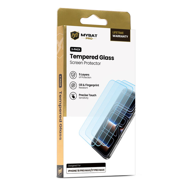 MyBat Pro Tempered Glass Screen Protector (2.5D)(3-pack) for Apple iPhone 18 Pro Max / 17 Pro Max - Clear - RIP18PMSC90TH-1.JPG