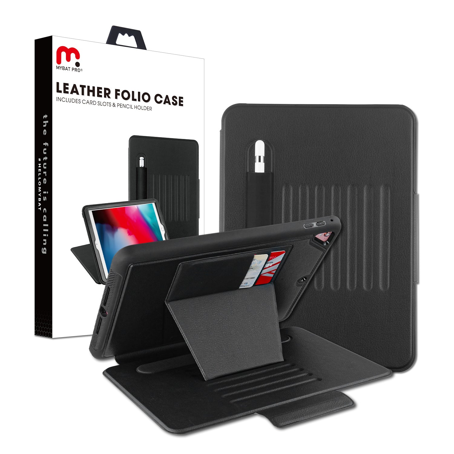 MyBat Pro Leather Folio Series Tablet Case for Apple iPad 9.7 (2017) - Black
