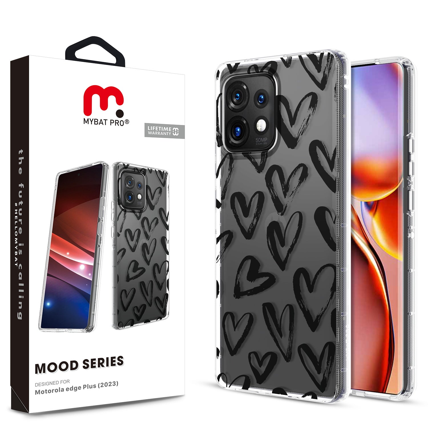 MyBat Pro Mood Series Case for Motorola edge Plus (2023) - Black Hearts