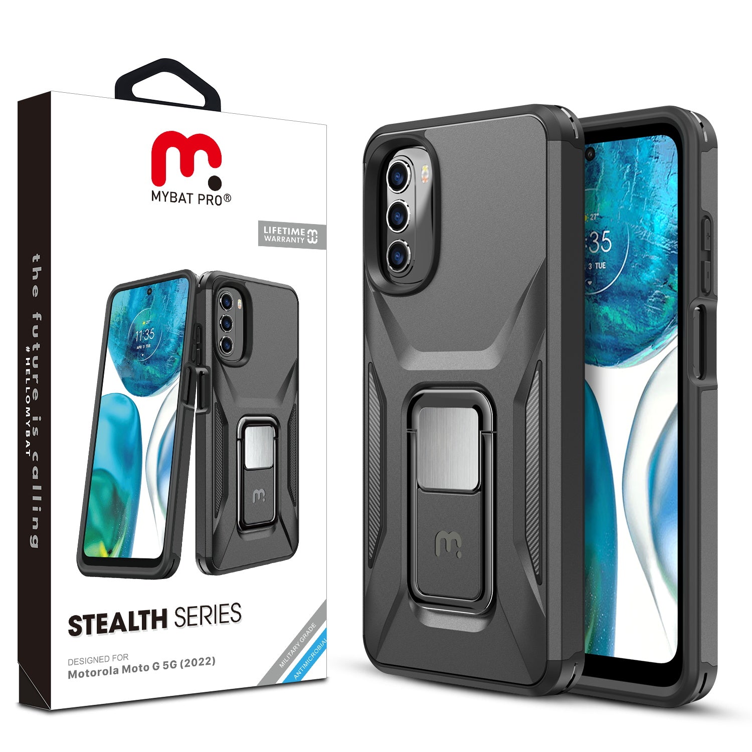 MyBat Pro Antimicrobial Stealth Series (with Stand) for Motorola Moto G 5G (2022) - Black / Black