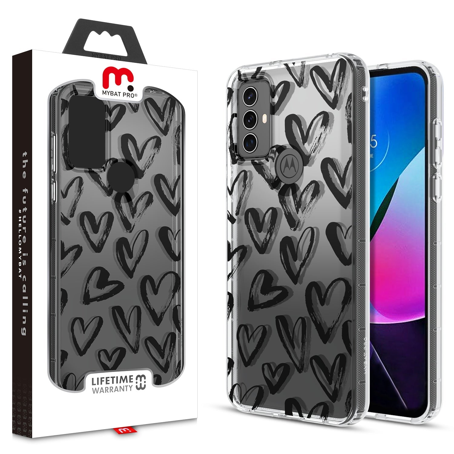 MyBat Pro Mood Series Case for Motorola Moto G Play (2023) - Black Hearts