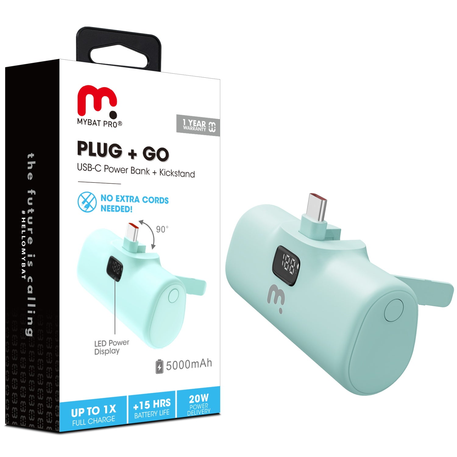 MyBat Pro 5000mAh USB-C Portable Quick Charging Power Bank (with Stand) - Blue