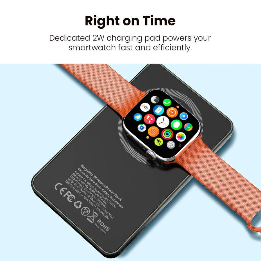MyBat Pro SolidCore 5000mAh Slim Magnetic Wireless Charging Power Bank with Smartwatch Charger - Gray