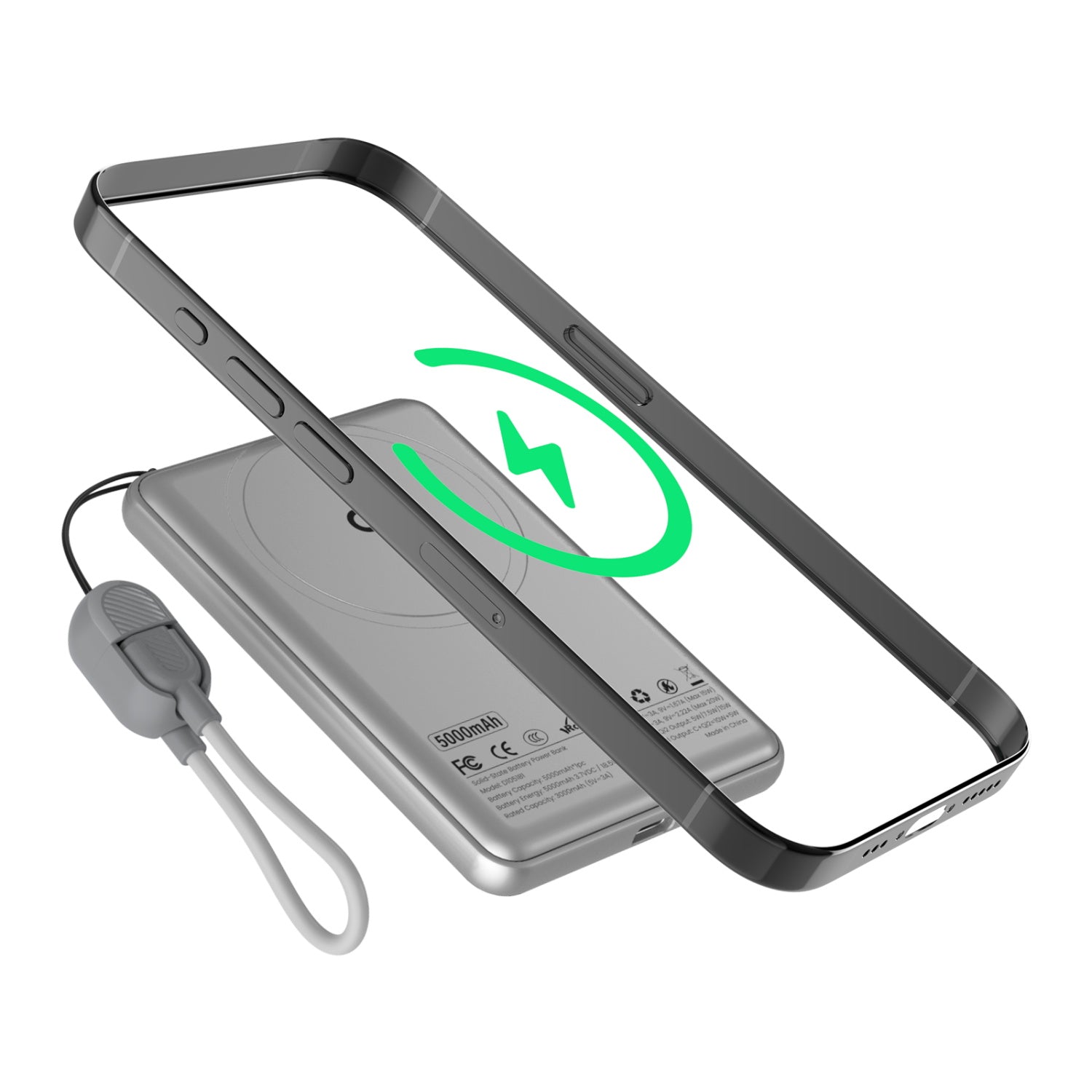 MyBat Pro SolidCore 5000mAh Slim Magnetic Wireless Charging Power Bank with Built-In USB-C Cable - Gray - RPBBAT211-2.jpg