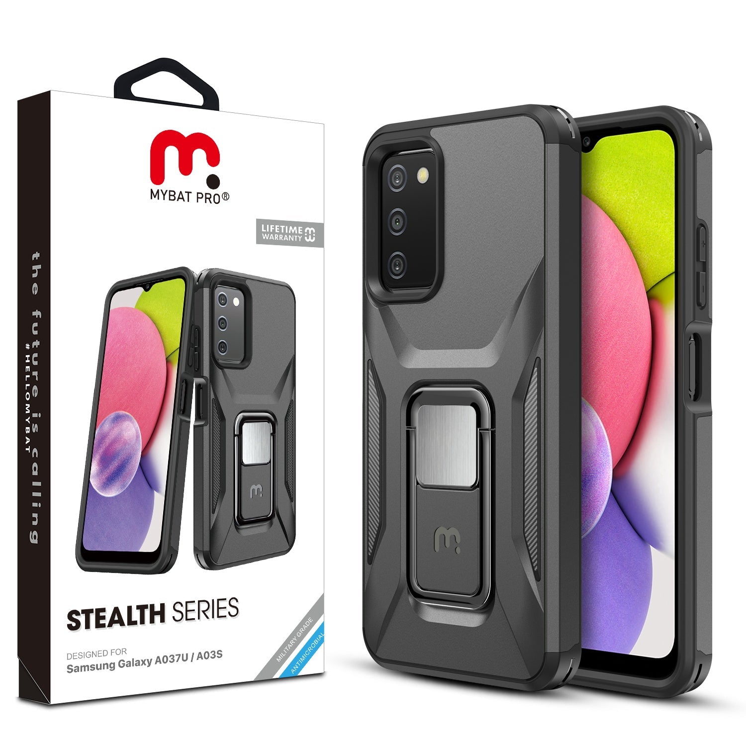 MyBat Pro Antimicrobial Stealth Series (with Stand) for Samsung Galaxy A037U - Black / Black