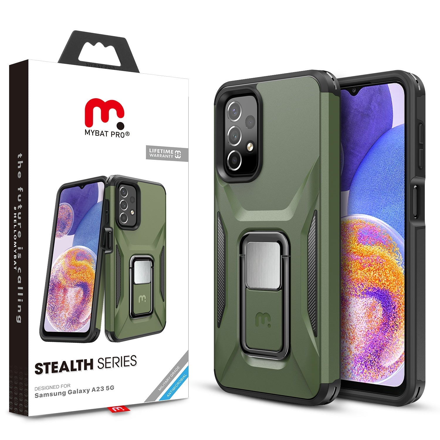 MyBat Pro Antimicrobial Stealth Series (with Stand) for Samsung Galaxy A23 5G - Army Green / Black