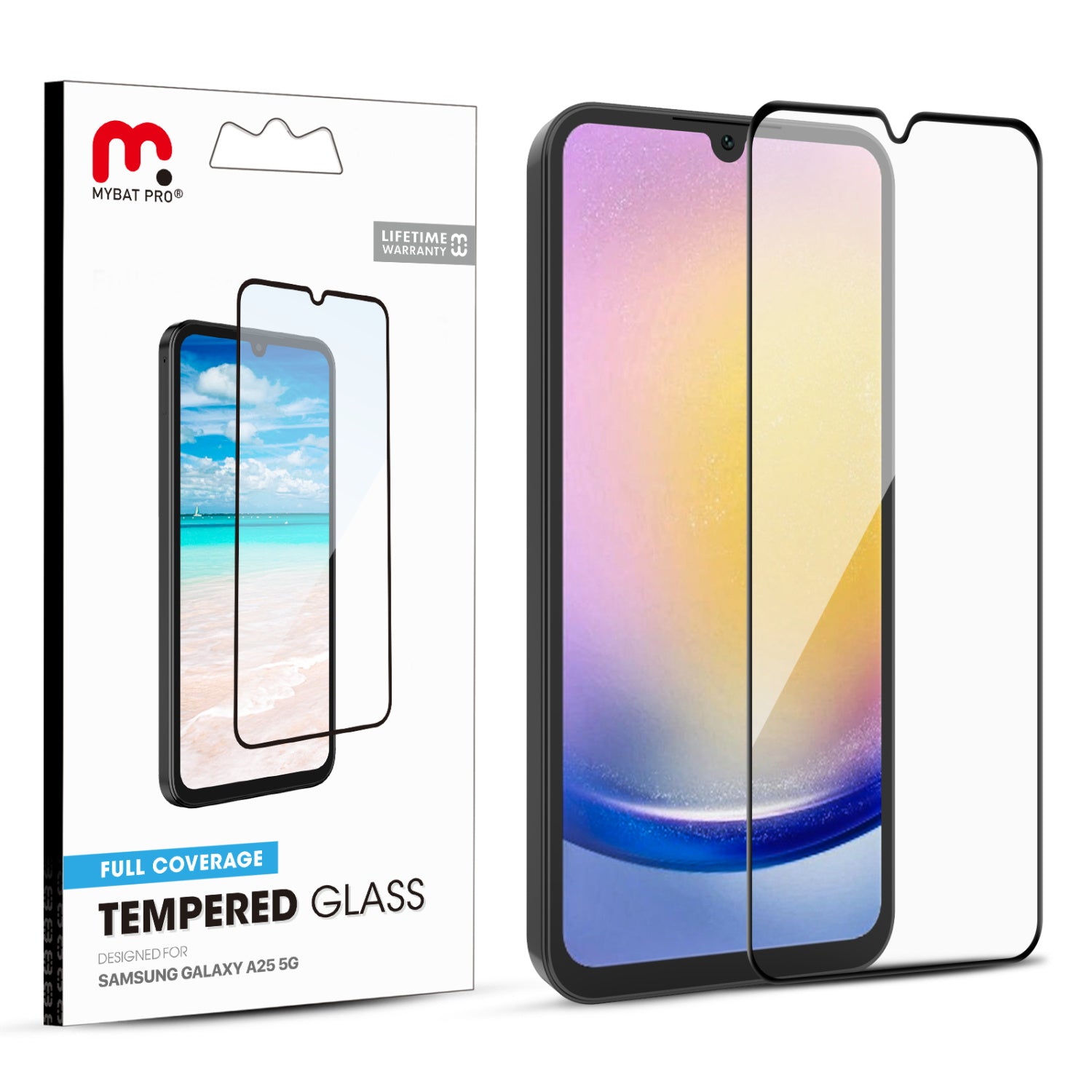 MyBat Pro Full Coverage Tempered Glass Screen Protector for Samsung Galaxy A25 5G - Black