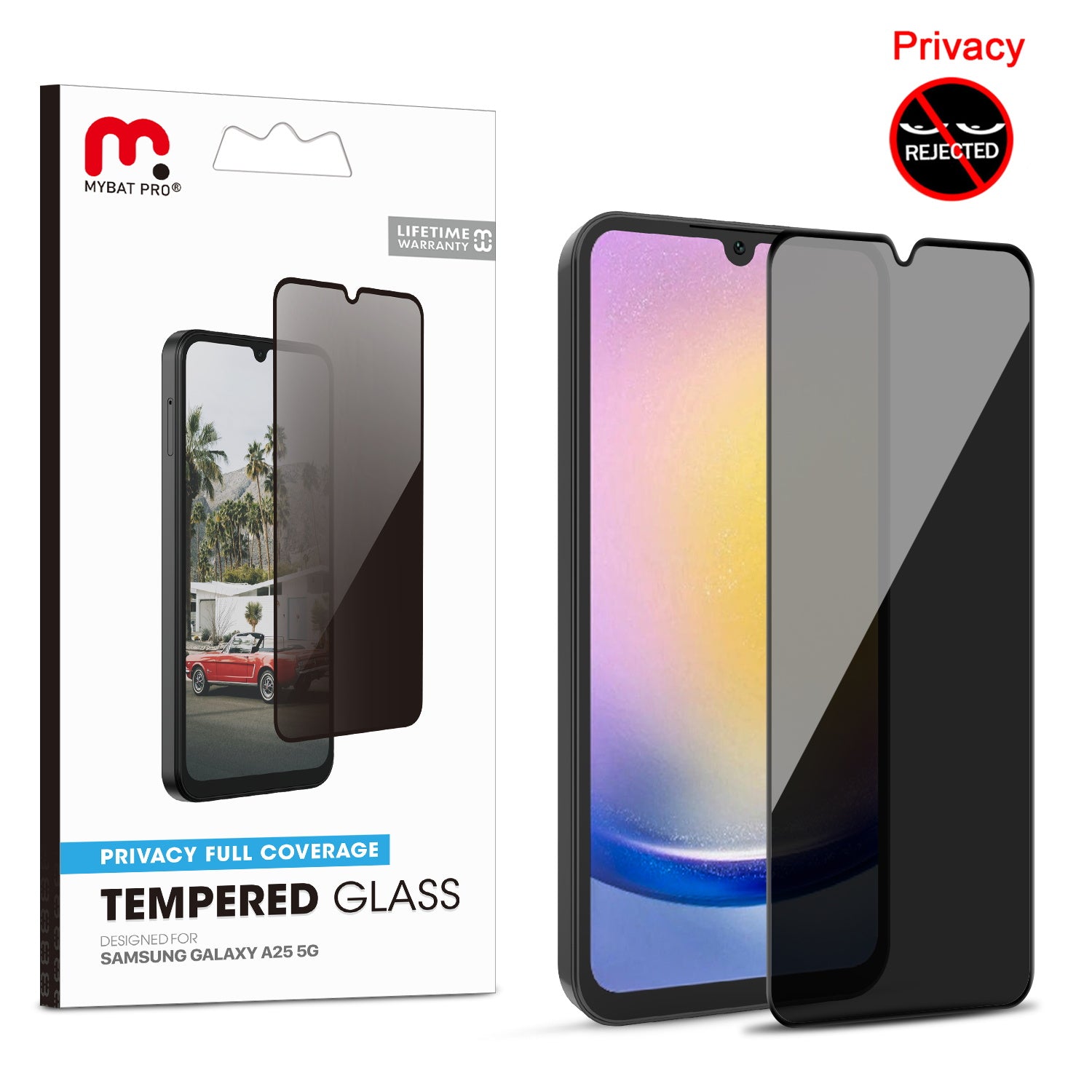 MyBat Pro Privacy Full Coverage Tempered Glass Screen Protector for Samsung Galaxy A25 5G - Black