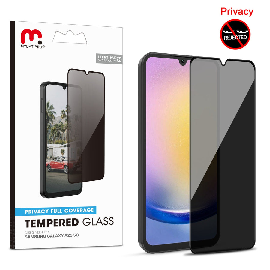MyBat Pro Privacy Full Coverage Tempered Glass Screen Protector for Samsung Galaxy A25 5G - Black
