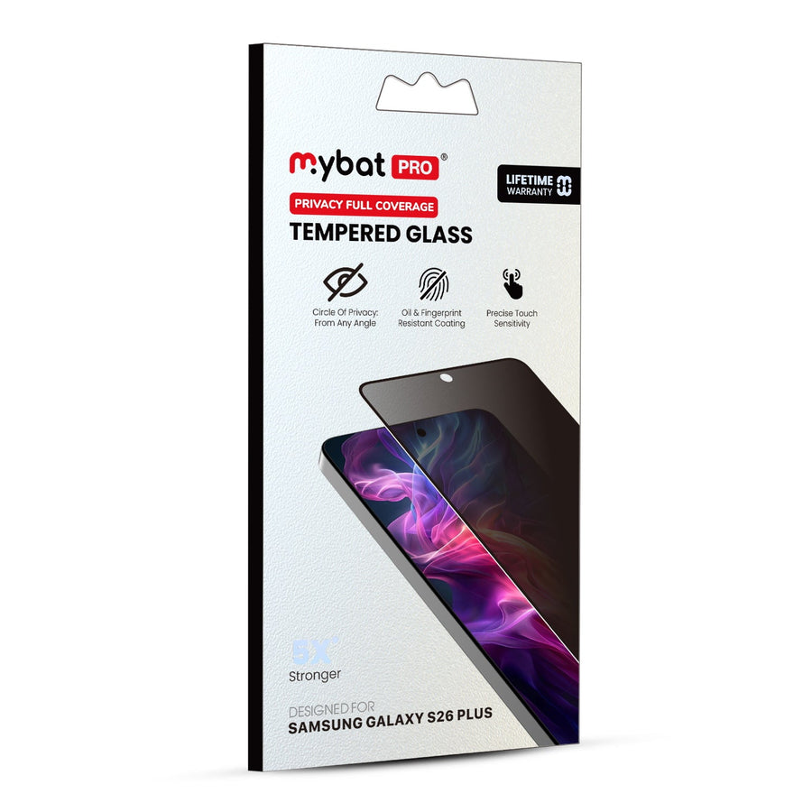 MyBat Pro Privacy Full Coverage Tempered Glass Screen Protector (Fingerprint Unlock) for Samsung Galaxy S26 Plus - Black