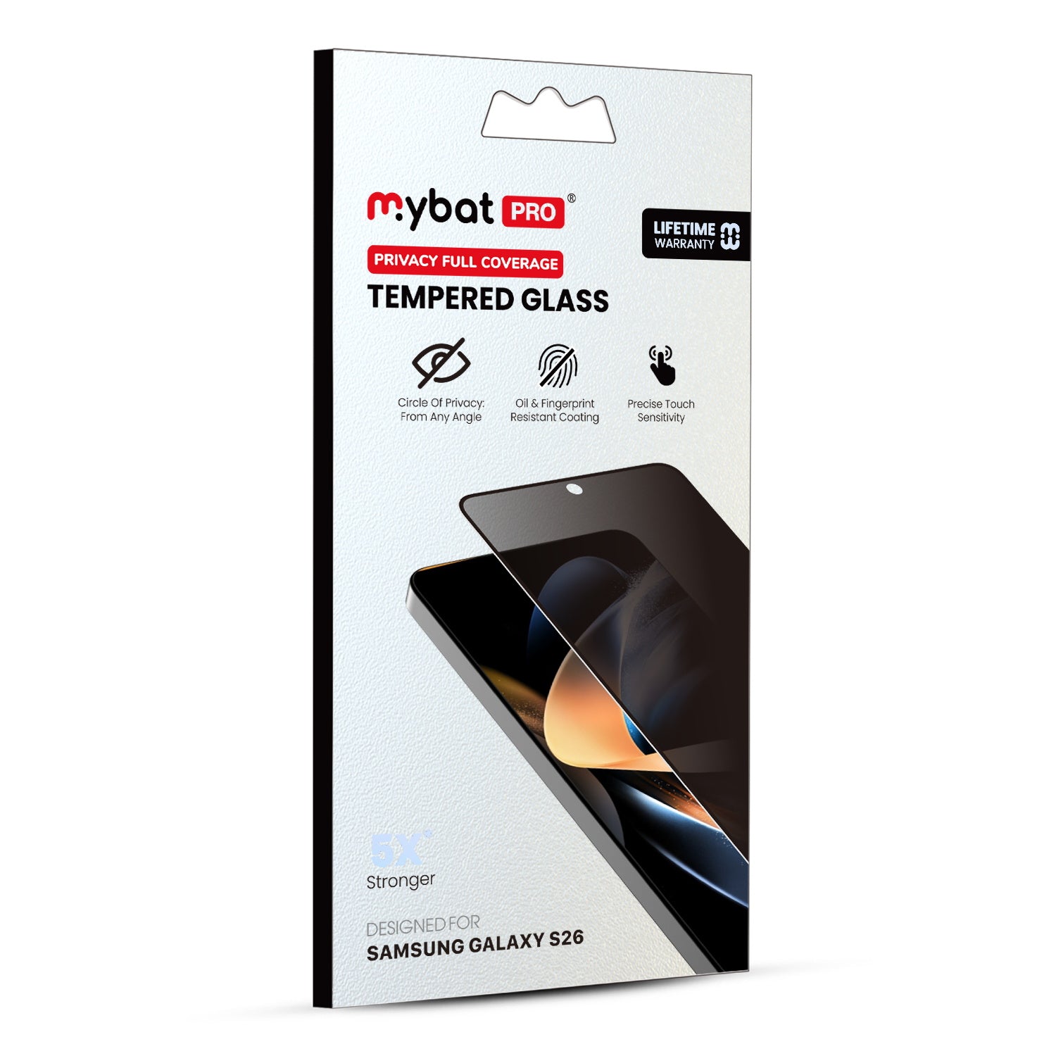 MyBat Pro Privacy Full Coverage Tempered Glass Screen Protector (Fingerprint Unlock) for Samsung Galaxy S26 - Black