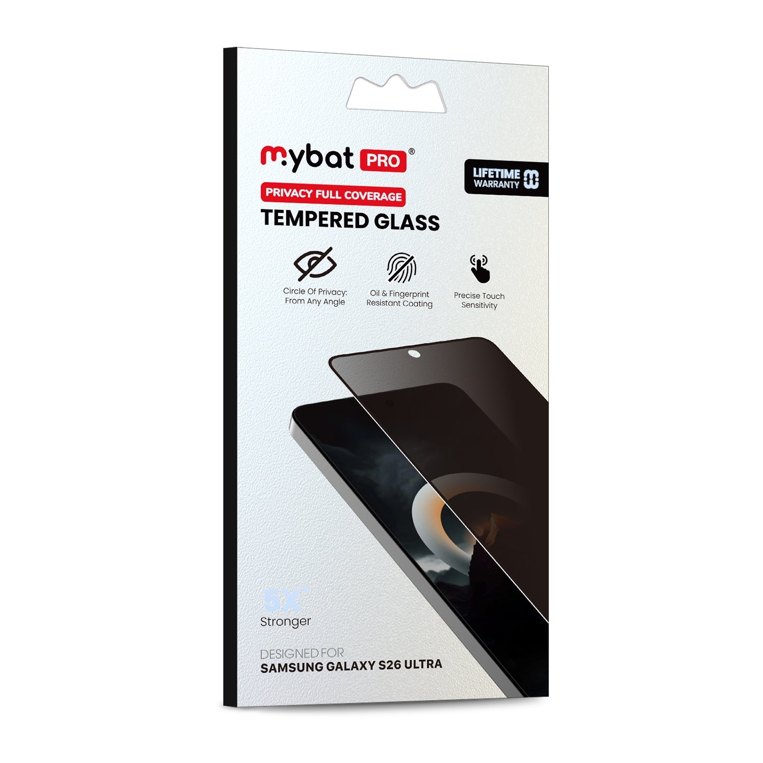 MyBat Pro Privacy Full Coverage Tempered Glass Screen Protector (Fingerprint Unlock) for Samsung Galaxy S26 Ultra - Black
