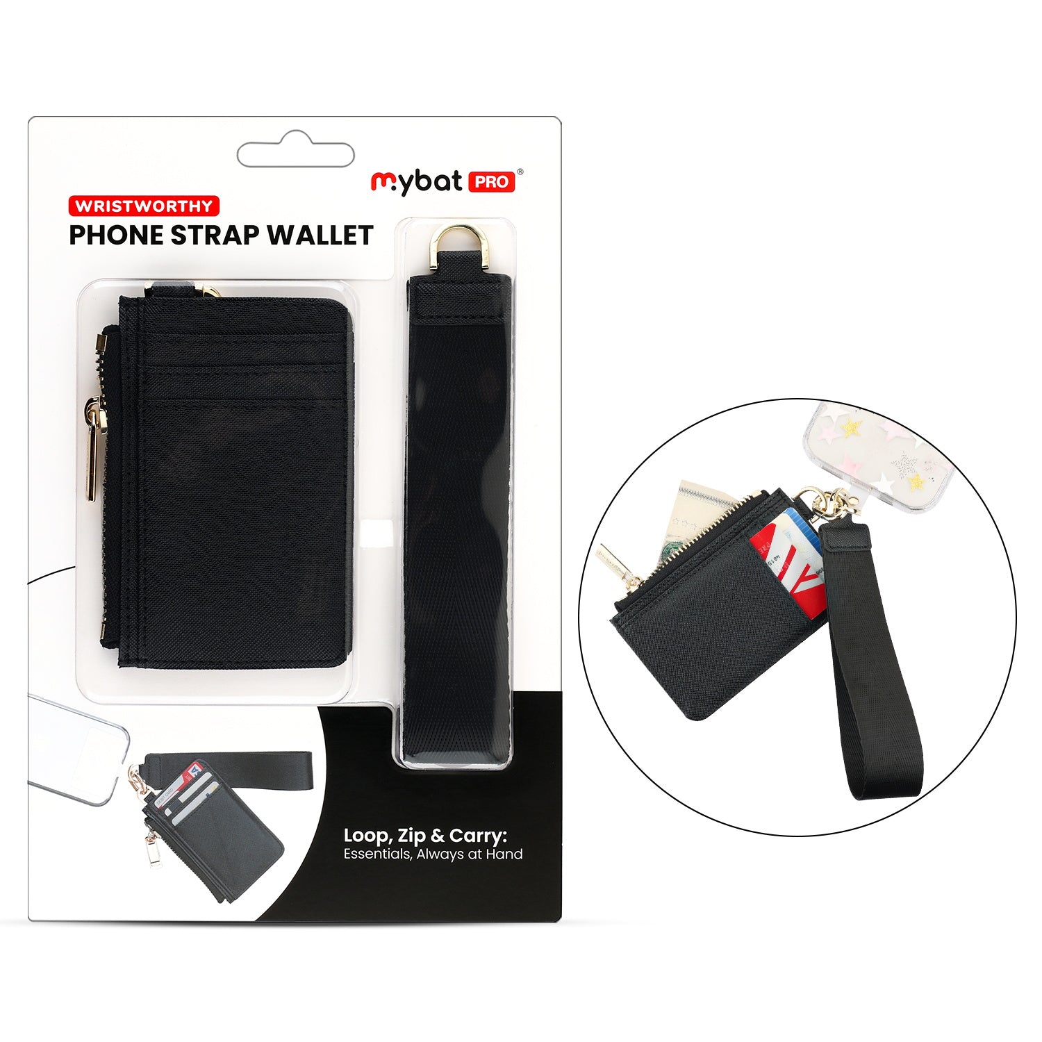 MyBat Pro WristWorthy Phone Strap Wallet - Black