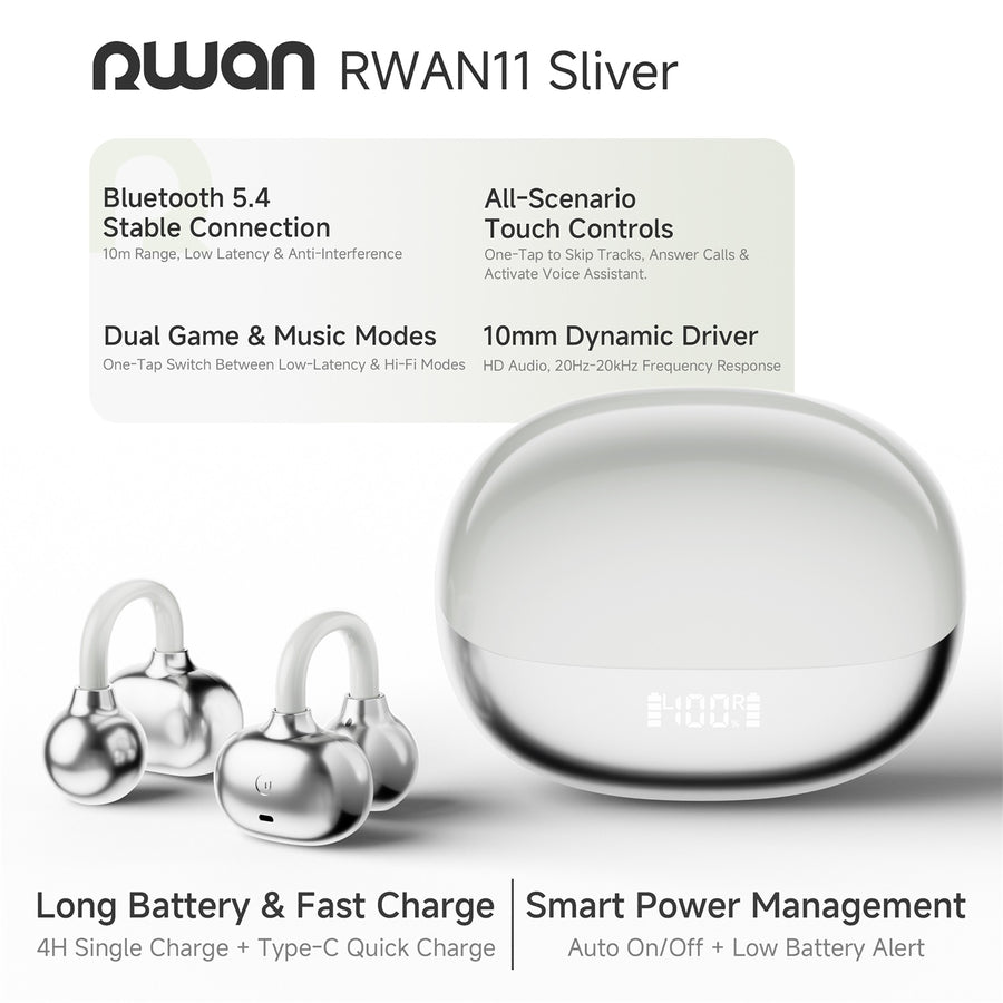 RWAN Clip Open-Ear Earbuds (LED Digital Display) - Silver - RWEB002-3.jpg