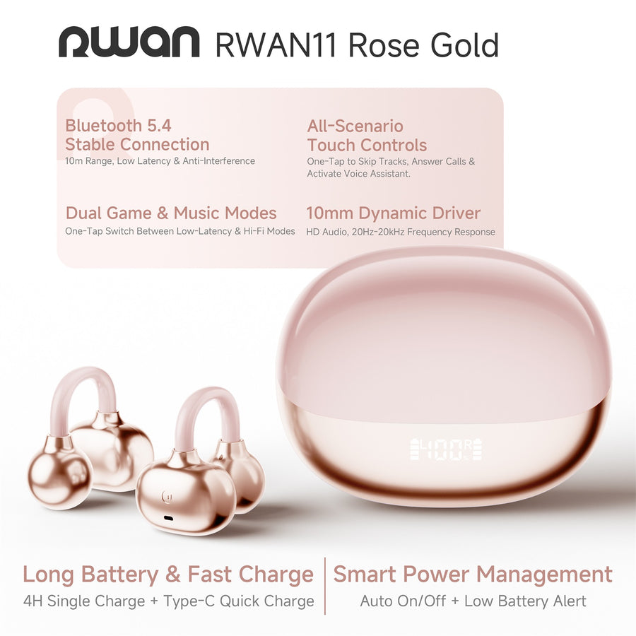 RWAN Clip Open-Ear Earbuds (LED Digital Display) - Rose gold - RWEB003-3.jpg