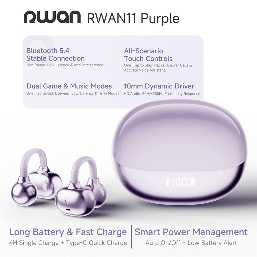 RWAN Clip Open-Ear Earbuds (LED Digital Display) - Purple - RWEB004-3.jpg