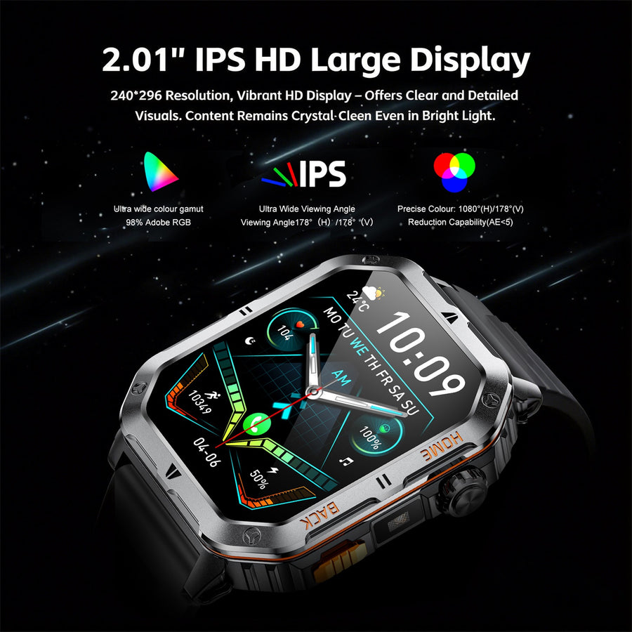 RWAN Smart Watch-1000mAh Battery 50-Day Standby Time, 2.01-inch HD Screen - Black - RWSW001-5.jpg