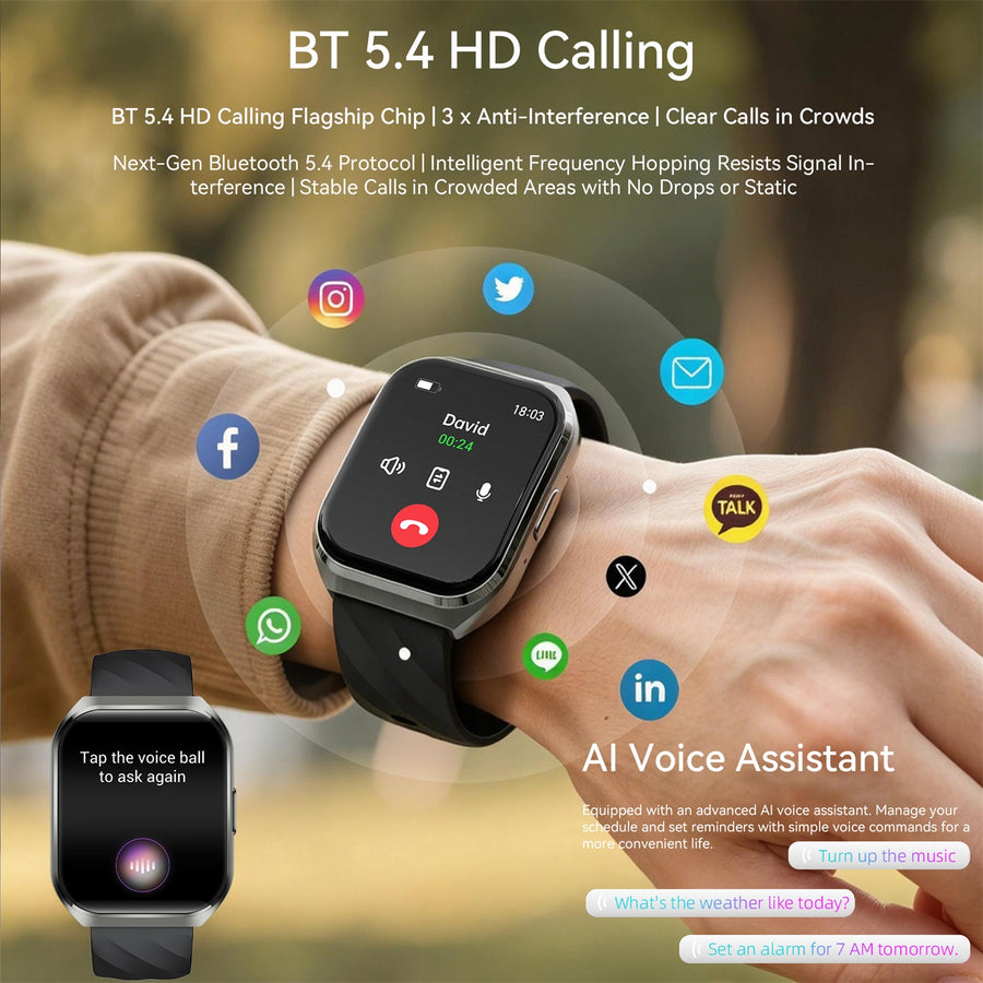 RWAN Smart Watch-1000mAh Battery 50-Day Standby Time, 1.83-inch 3D curved screen - Black - RWSW002-4.jpg