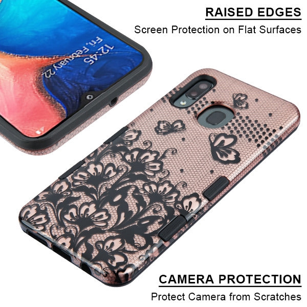 MyBat TUFF Subs Series Case for Samsung Galaxy A20 - Black Lace Flowers (2D Rose Gold) / Black - SAMA20HPCTUFFSB2D002-5.jpg