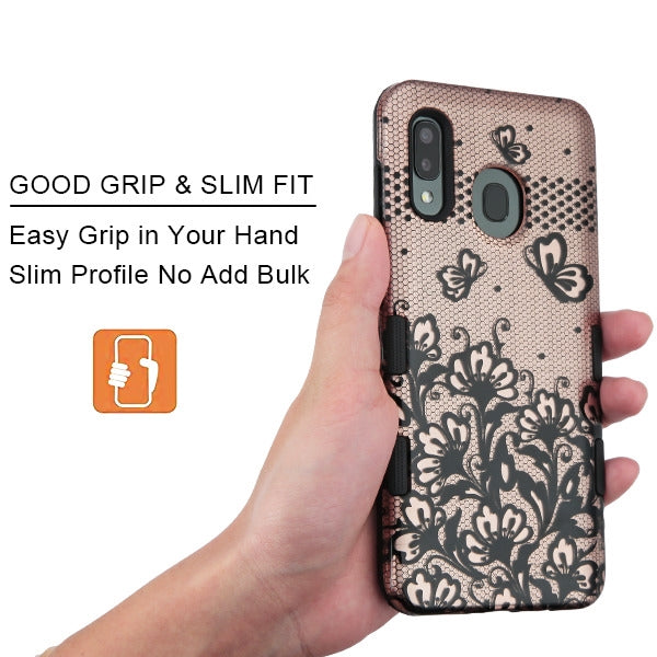 MyBat TUFF Subs Series Case for Samsung Galaxy A20 - Black Lace Flowers (2D Rose Gold) / Black - SAMA20HPCTUFFSB2D002-6.jpg
