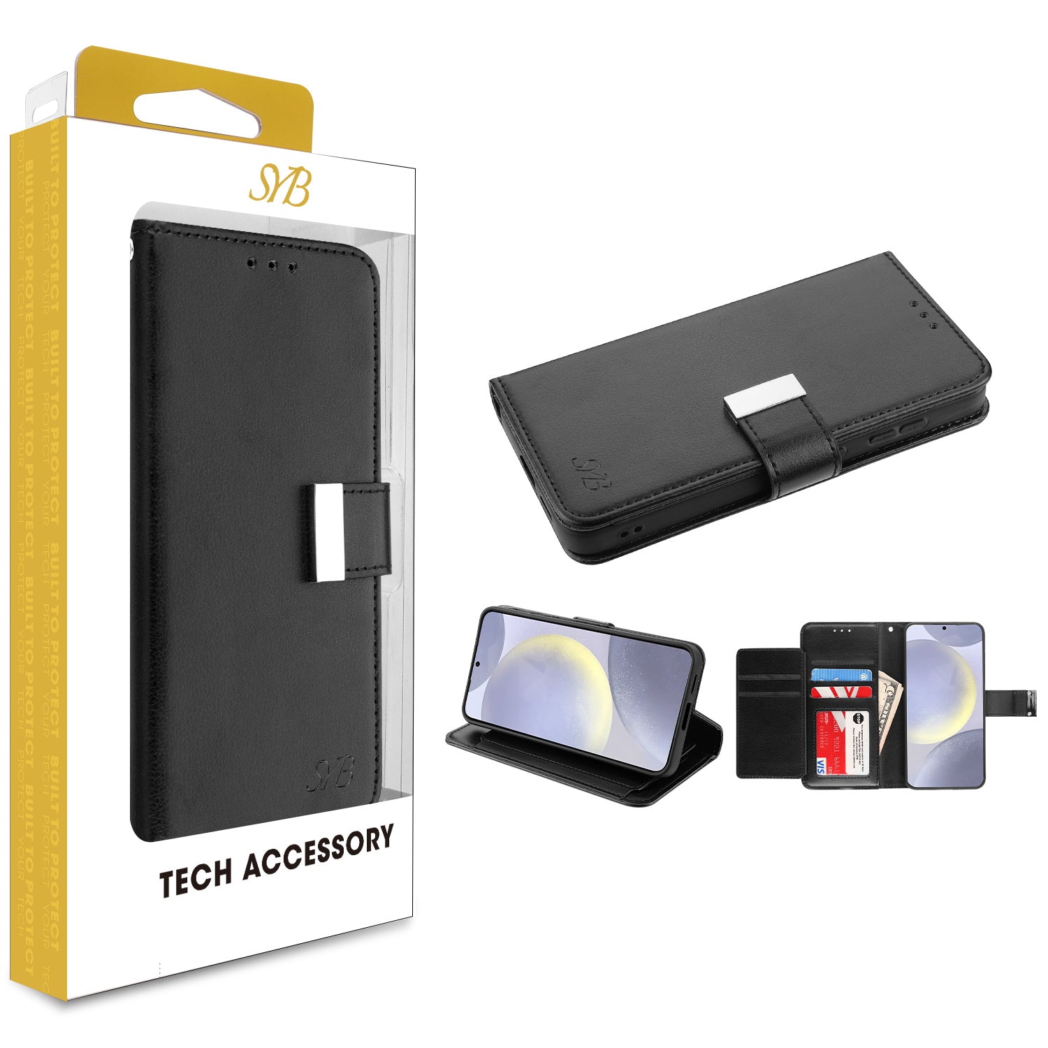 SYB Wallet Folio Case for Samsung Galaxy S24 Plus - Black / Black