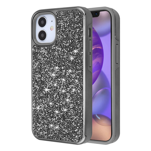 Airium Encrusted Rhinestones Hybrid Case for Apple iPhone 12 mini - Electroplated Gun Metal / Iron Gray - UIP12CSFSSD101-2.jpg