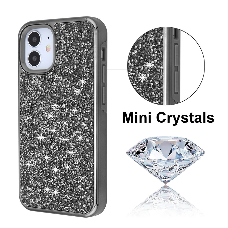 Airium Encrusted Rhinestones Hybrid Case for Apple iPhone 12 mini - Electroplated Gun Metal / Iron Gray - UIP12CSFSSD101-4.jpg