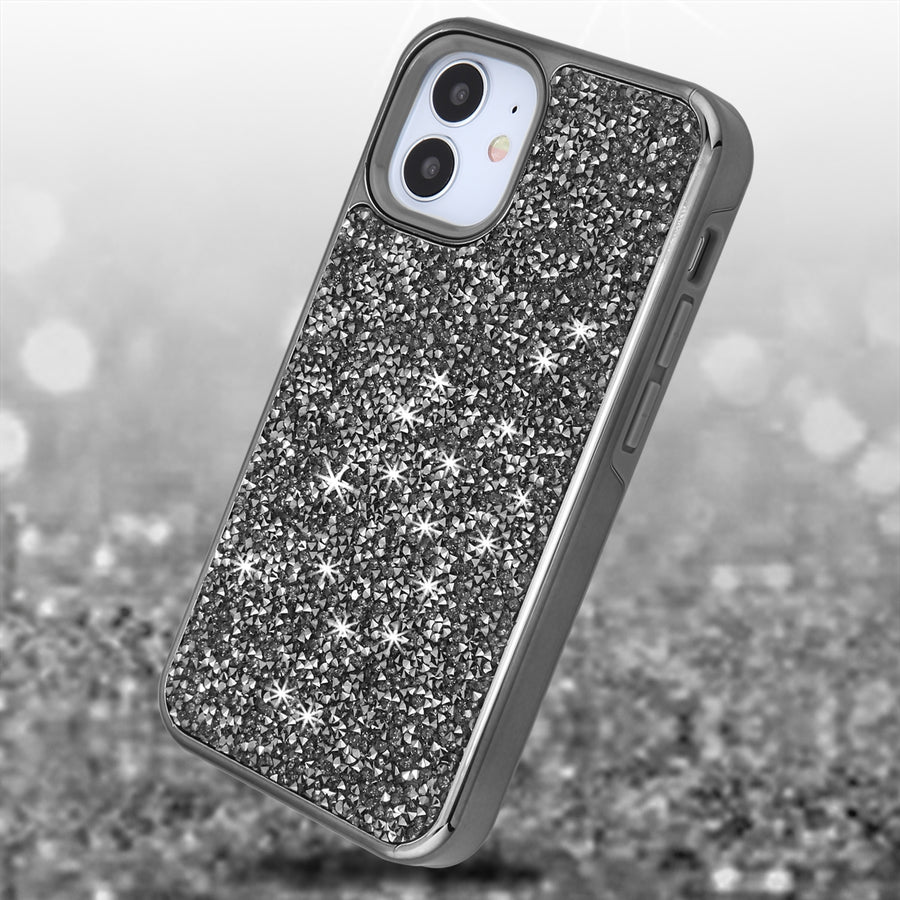 Airium Encrusted Rhinestones Hybrid Case for Apple iPhone 12 mini - Electroplated Gun Metal / Iron Gray - UIP12CSFSSD101-5.jpg