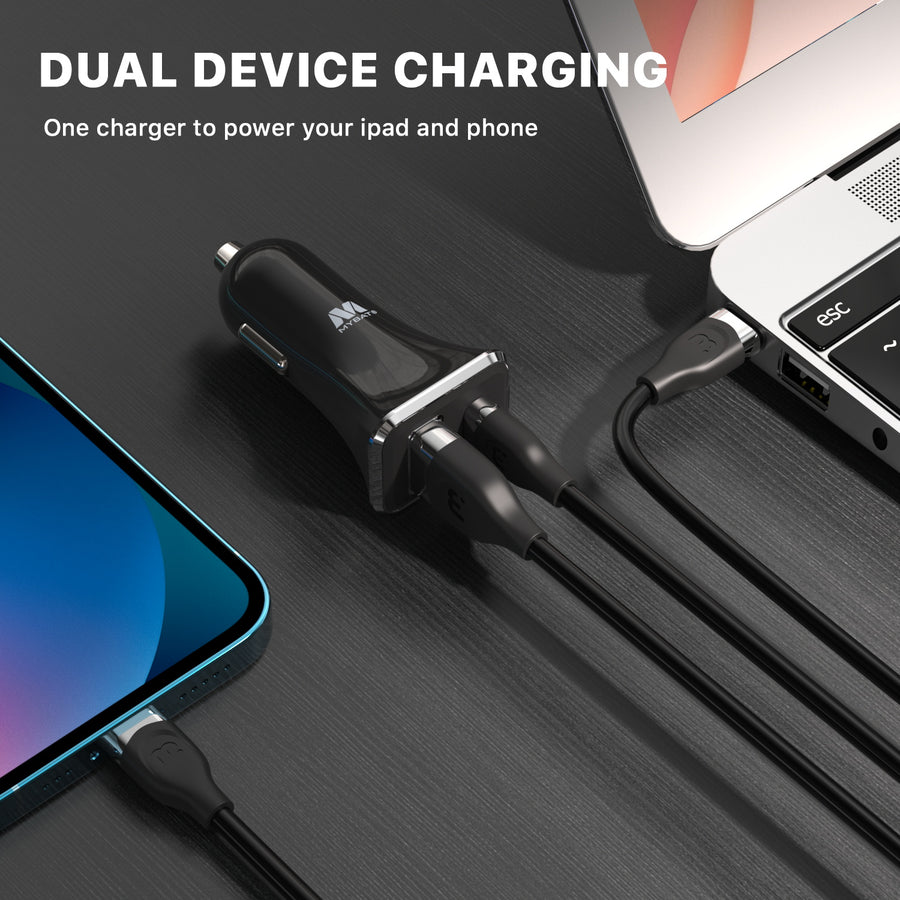 MyBat Fast Charging Car Charger with Dual Port USB-A QC3.0 and USB-C Power Delivery (20W) - Black - USBCHAGCARAD30-5.jpg