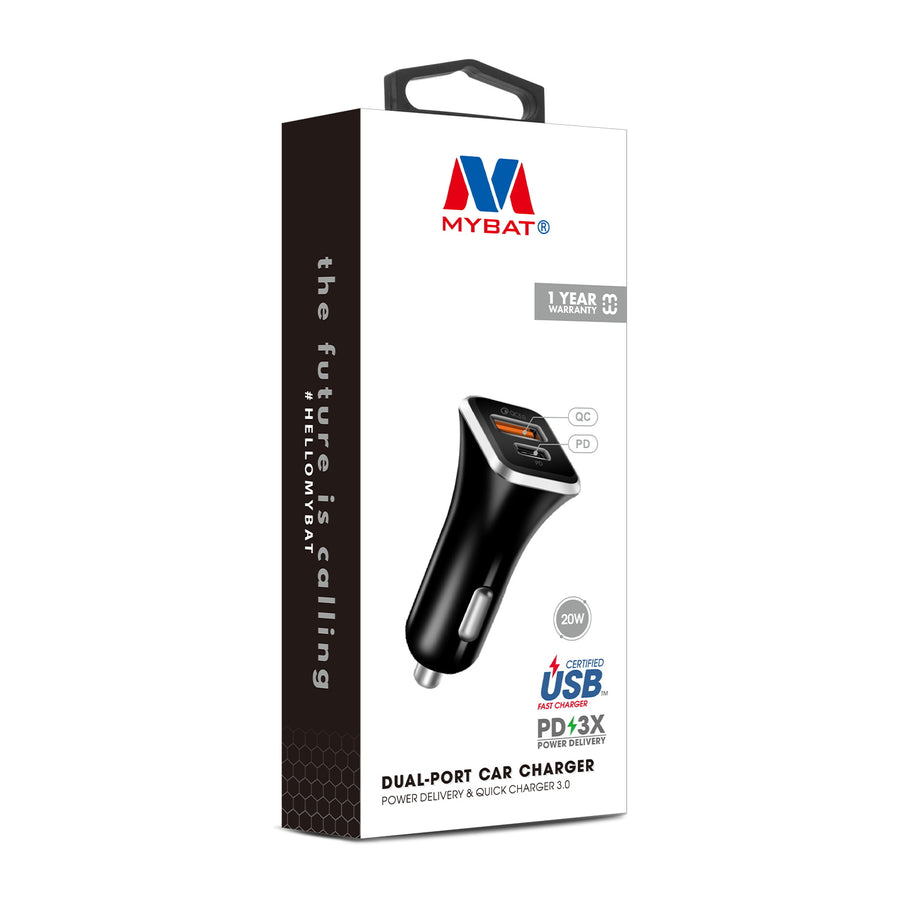 MyBat Fast Charging Car Charger with Dual Port USB-A QC3.0 and USB-C Power Delivery (20W) - Black - USBCHAGCARAD30-8.jpg